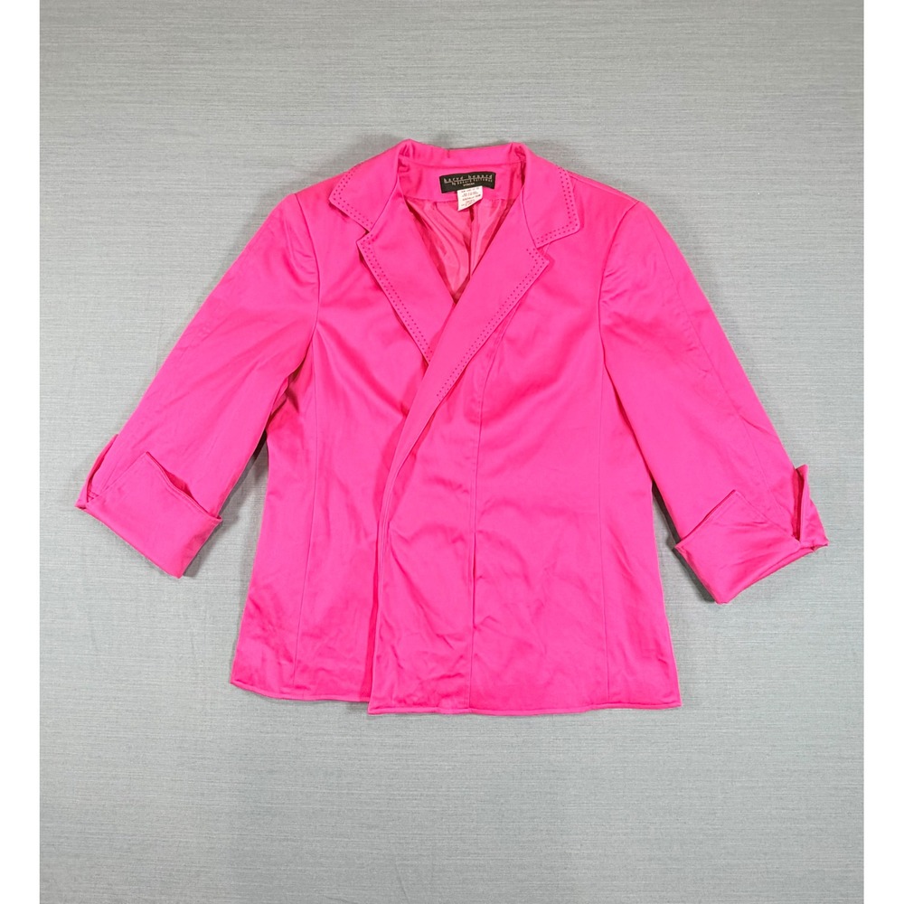 Barry Bricken Womens Hot Pink Pick Stitch 3/4 Sleeve Open Front Blazer Jacket